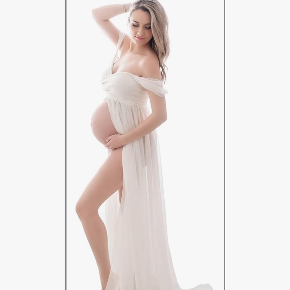Elegant Strapless Cream Maternity Dress